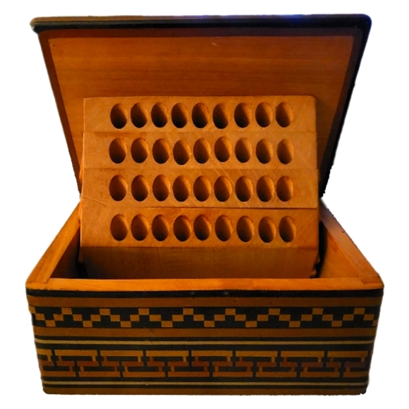 Vintage Wood Inlay Folding Cigarette Box/Humidor